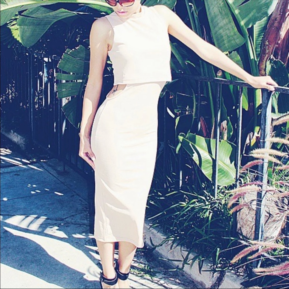 Miss foxy ribbed waist cutout midi dress